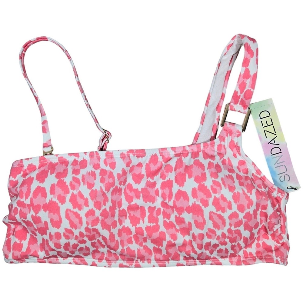 SUNDAZED Reyna One Shoulder‎ Bikini Swim Top Pink Leopard Print 36C NWT
